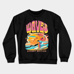 Waves, Hello Summer Funny Surfer Riding Surf Surfing Lover Gifts Crewneck Sweatshirt